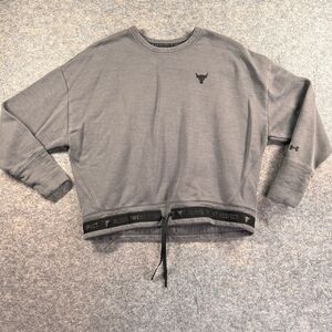 Under Armour Sweatshirt Project Rock Womens XL Gray Fleece Crop Gym Workout Yoga